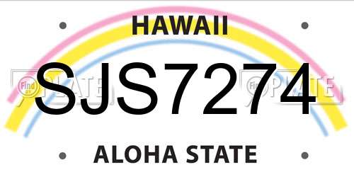 SJS7274 Hawaii License Plate
