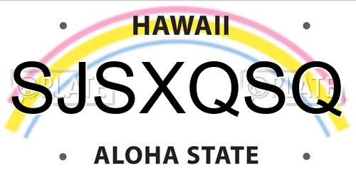 SJSXQSQ Hawaii License Plate