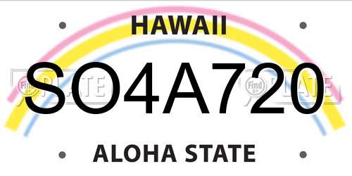 SO4A720 Hawaii License Plate