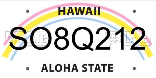 SO8Q212 Hawaii License Plate