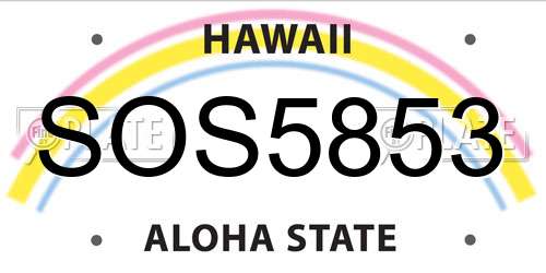 SOS5853 Hawaii License Plate