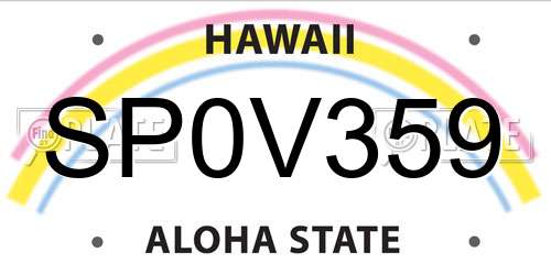 SP0V359 Hawaii License Plate