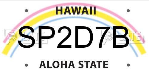 SP2D7B Hawaii License Plate