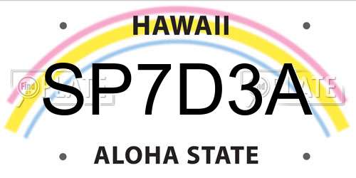 SP7D3A Hawaii License Plate