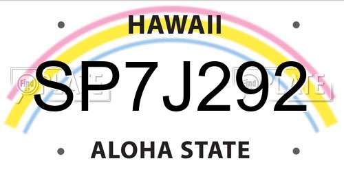SP7J292 Hawaii License Plate