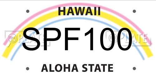 SPF100 Hawaii License Plate