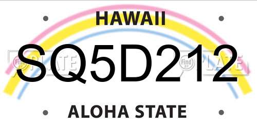 SQ5D212 Hawaii License Plate
