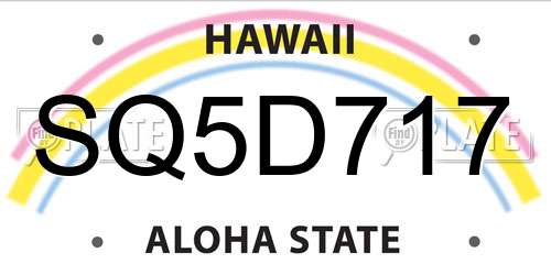 SQ5D717 Hawaii License Plate