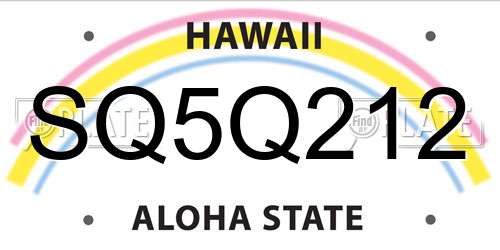 SQ5Q212 Hawaii License Plate