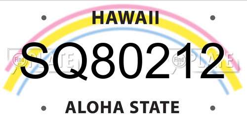 SQ80212 Hawaii License Plate
