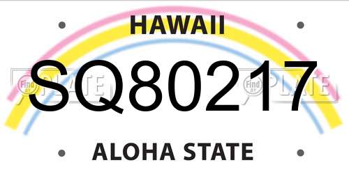 SQ80217 Hawaii License Plate