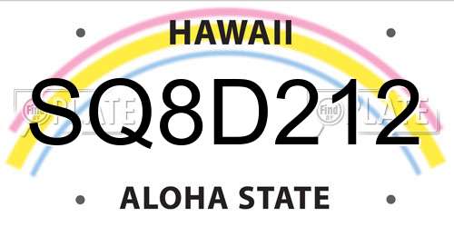 SQ8D212 Hawaii License Plate