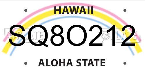 SQ8O212 Hawaii License Plate