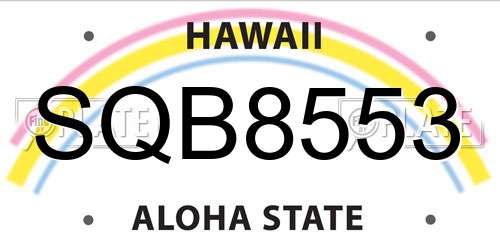 SQB8553 Hawaii License Plate