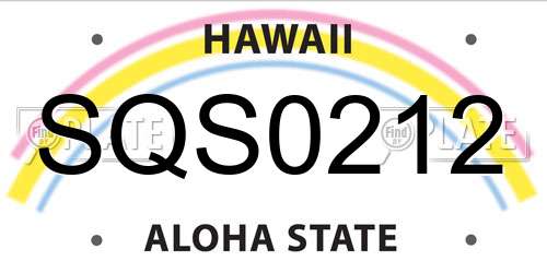 SQS0212 Hawaii License Plate
