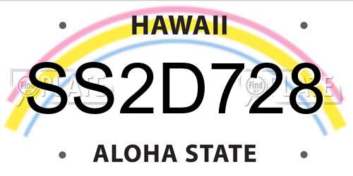 SS2D728 Hawaii License Plate