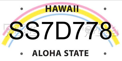 SS7D778 Hawaii License Plate