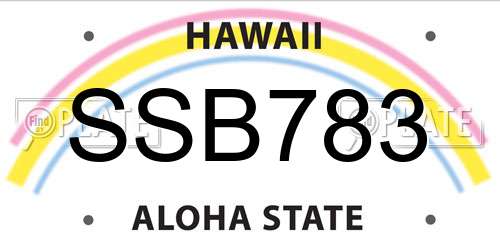 SSB783 Hawaii License Plate