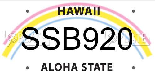 SSB920 Hawaii License Plate