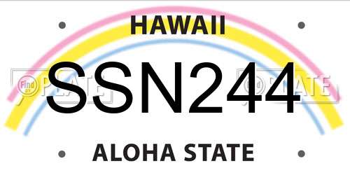 SSN244 Hawaii License Plate