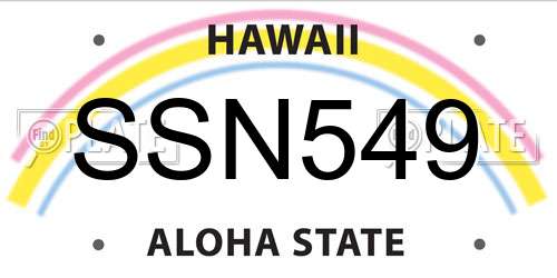 SSN549 Hawaii License Plate