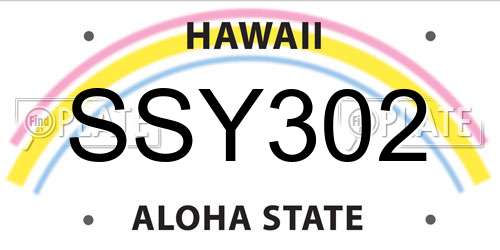 SSY302 Hawaii License Plate