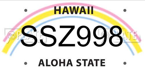 SSZ998 Hawaii License Plate