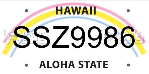 SSZ9986 Hawaii License Plate