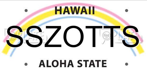SSZOTTS Hawaii License Plate