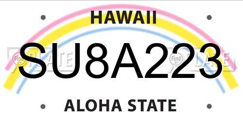 SU8A223 Hawaii License Plate