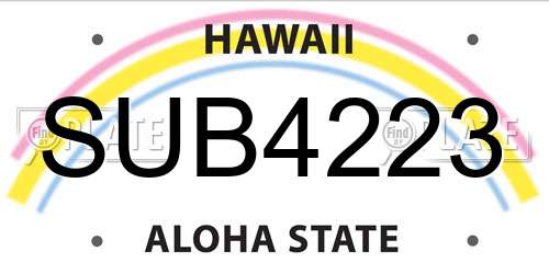 SUB4223 Hawaii License Plate