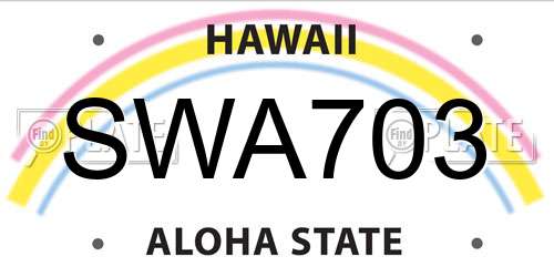 SWA703 Hawaii License Plate