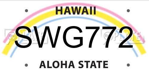 SWG772 Hawaii License Plate