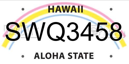 SWQ3458 Hawaii License Plate