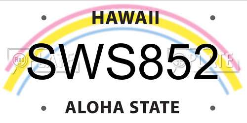 SWS852 Hawaii License Plate