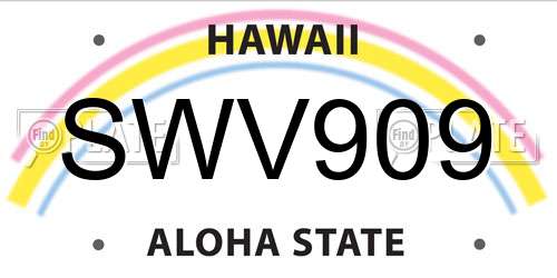 SWV909 Hawaii License Plate