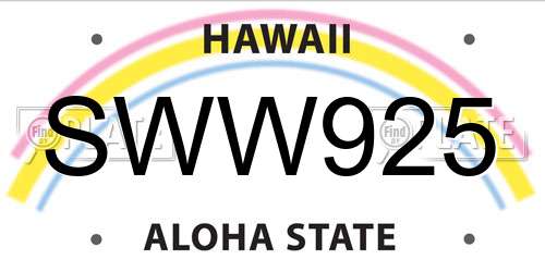 SWW925 Hawaii License Plate
