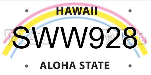 SWW928 Hawaii License Plate