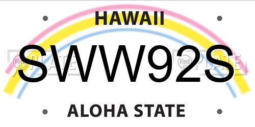 SWW92S Hawaii License Plate