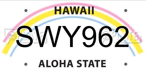 SWY962 Hawaii License Plate
