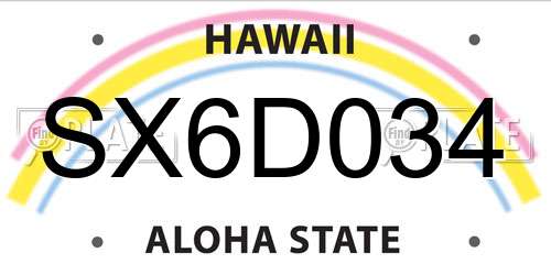 SX6D034 Hawaii License Plate