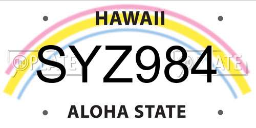 SYZ984 Hawaii License Plate