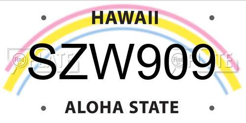 SZW909 Hawaii License Plate