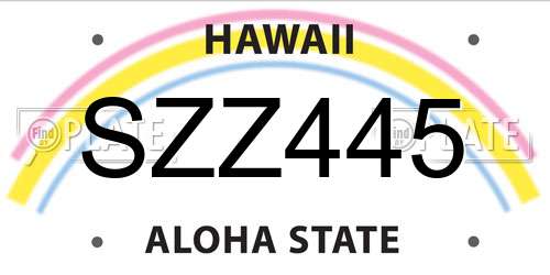 SZZ445 Hawaii License Plate