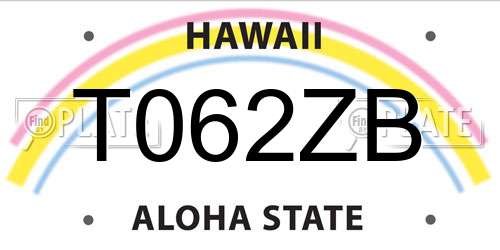 T062ZB Hawaii License Plate