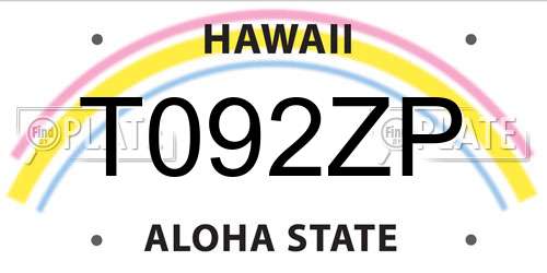T092ZP Hawaii License Plate