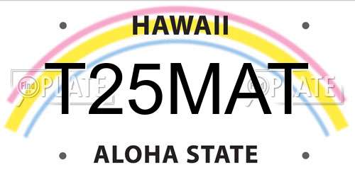T25MAT Hawaii License Plate