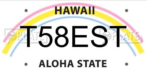 T58EST Hawaii License Plate