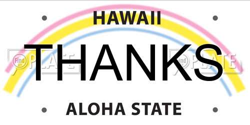 THANKS Hawaii License Plate