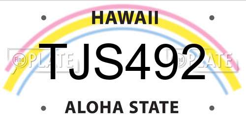 TJS492 Hawaii License Plate